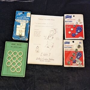 Vintage Crafting Bundle, 5 items, Buttons, Needle work, Picture hangers